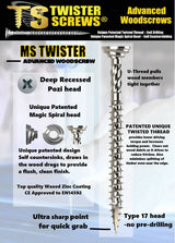 TwisterScrews MS Twister – Advanced Multipurpose Woodscrew (Magic Spiral Head)