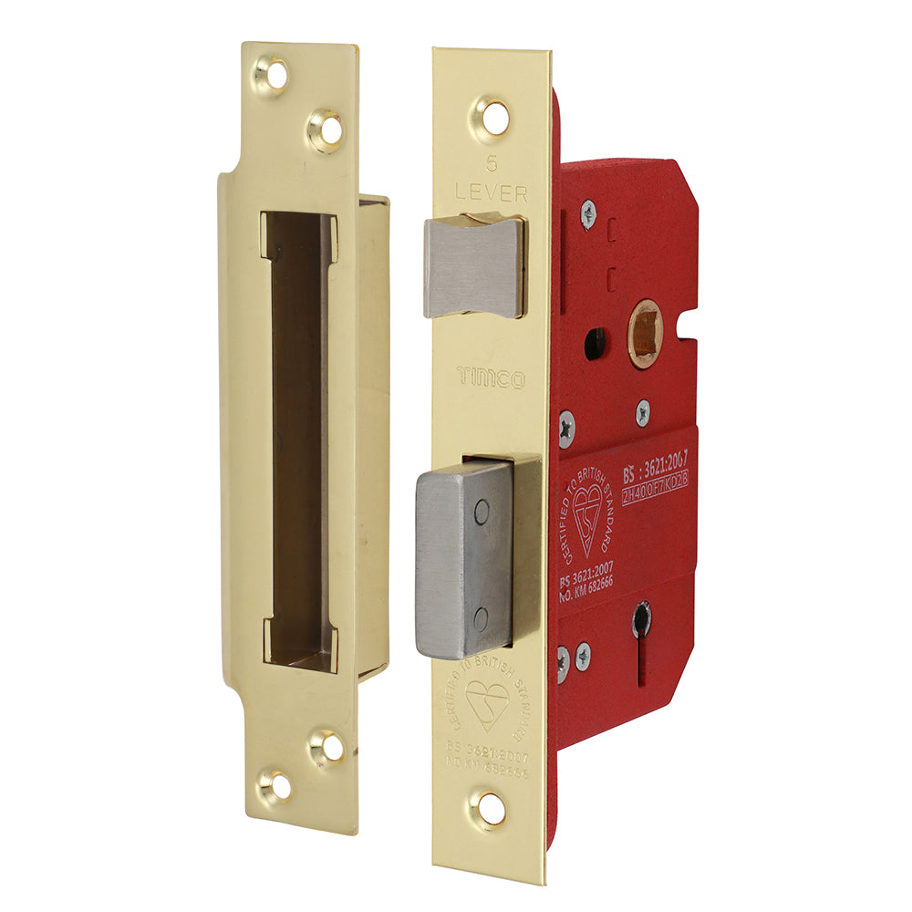 5 Lever British Standard CE Sashlock – Electro Brass (66mm Case / 45mm Backset)