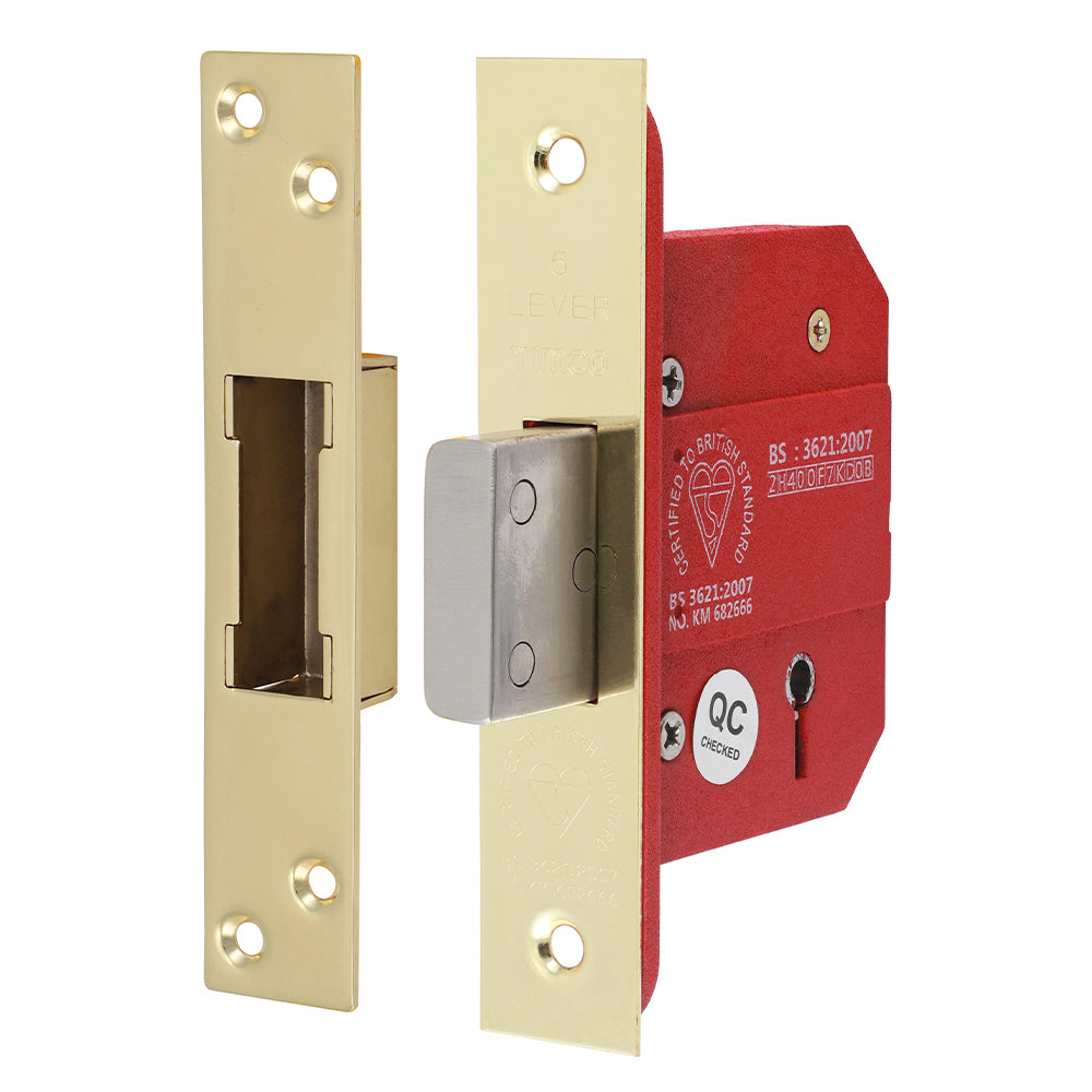 5 Lever British Standard CE Deadlock – Electro Brass (66mm Case / 45mm Backset)