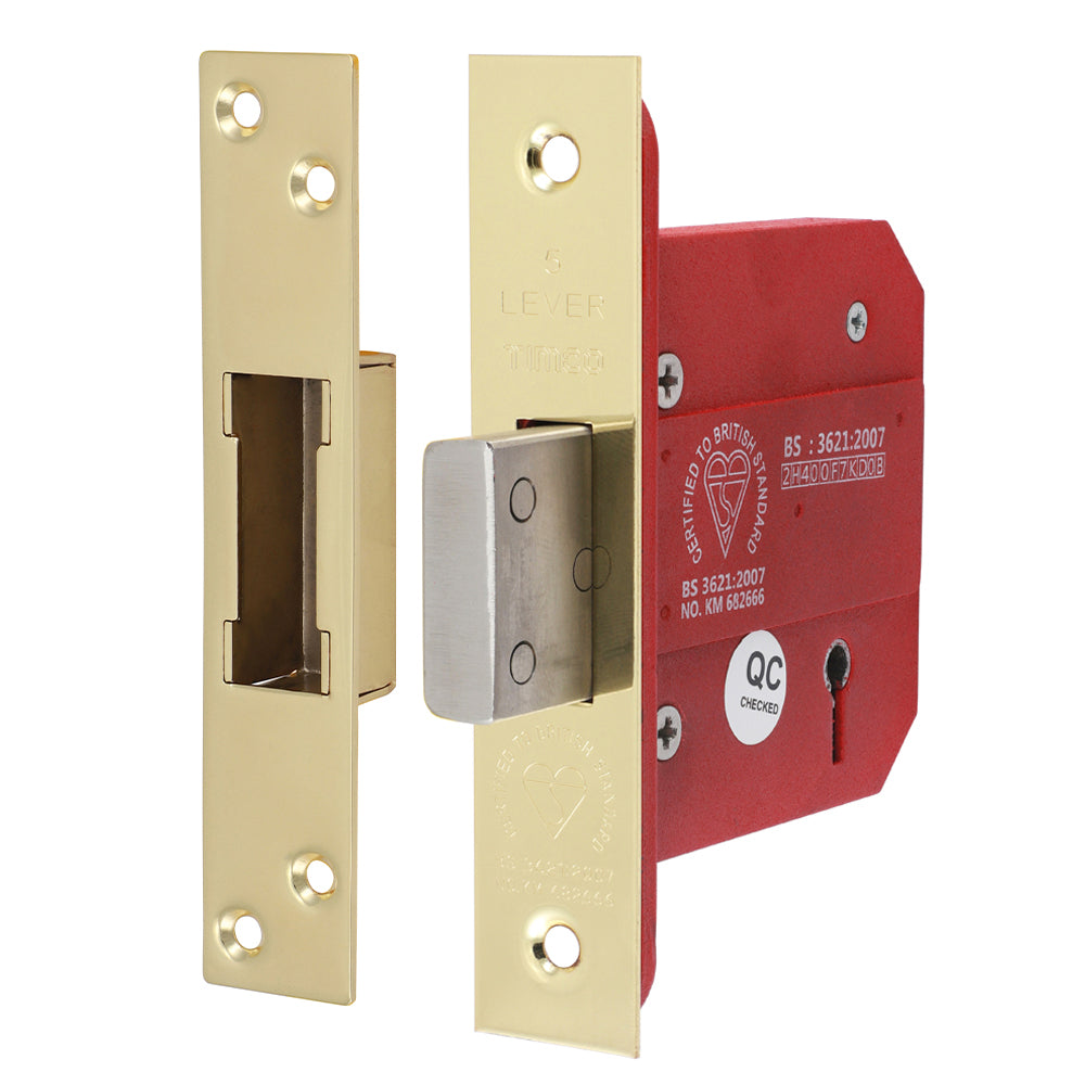 5 Lever British Standard Deadlock – Electro Brass (78mm Case / 57mm Backset)