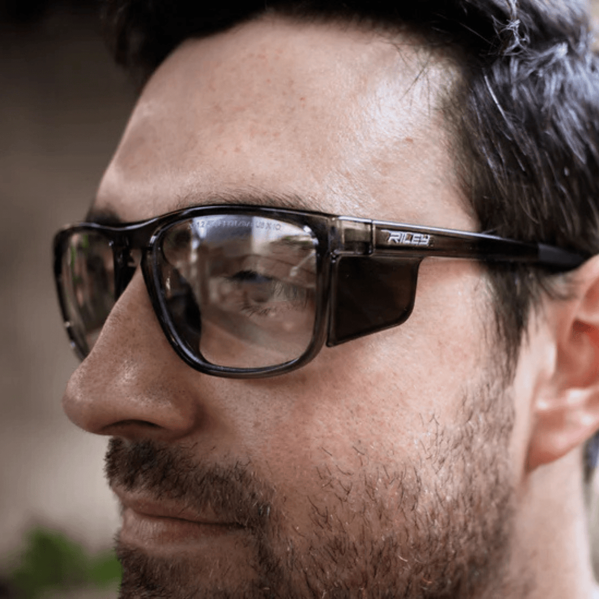 Riley Navigator X Safety Glasses – Clear Lens, Smoked Frame, Anti-Fog/Anti-Scratch