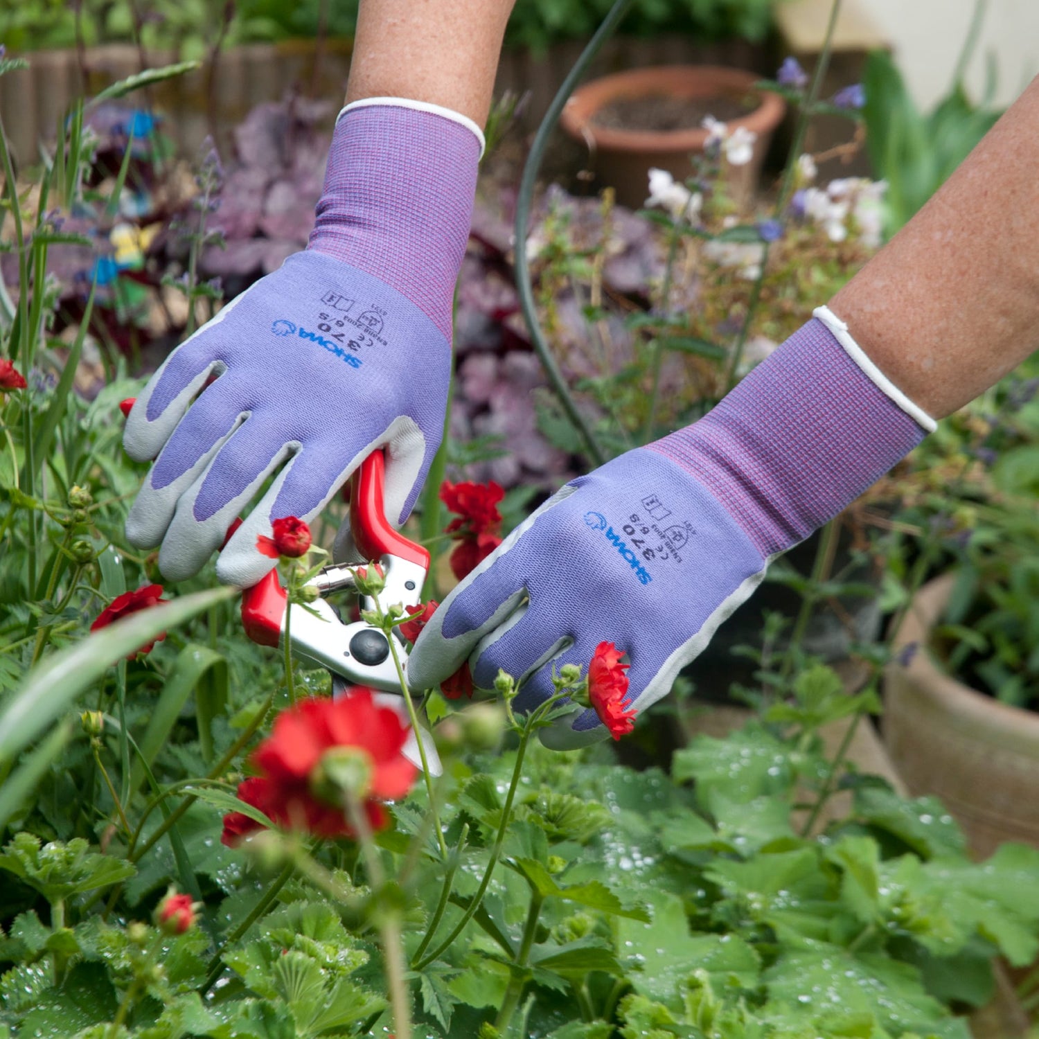 SHOWA 370 Purple Lightweight Gardening Multi Purpose Grip Safety Gloves