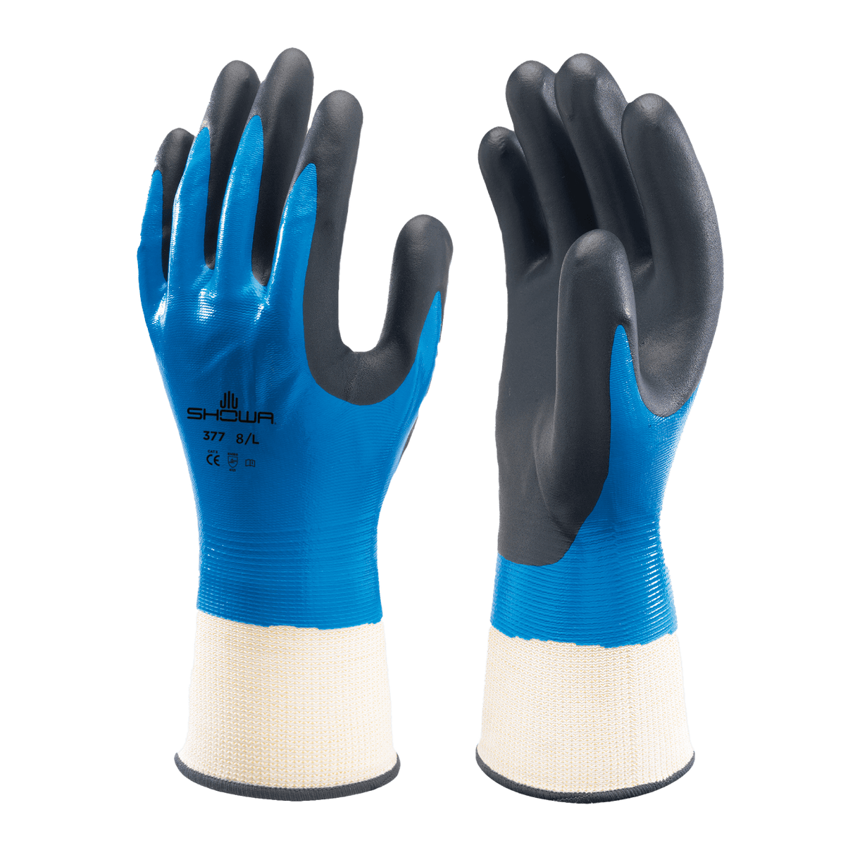 SHOWA 377 Waterproof Impermeable Fully Coated Work Gloves with Nitrile Grip (PACK of 10 PAIRS)