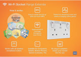 British General Square Edge 13A 2 Gang Switched Socket with Wi-Fi Extender - White