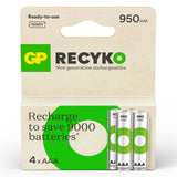 GP Recyko AAA 950mAh Rechargeable Batteries - Pack of 4