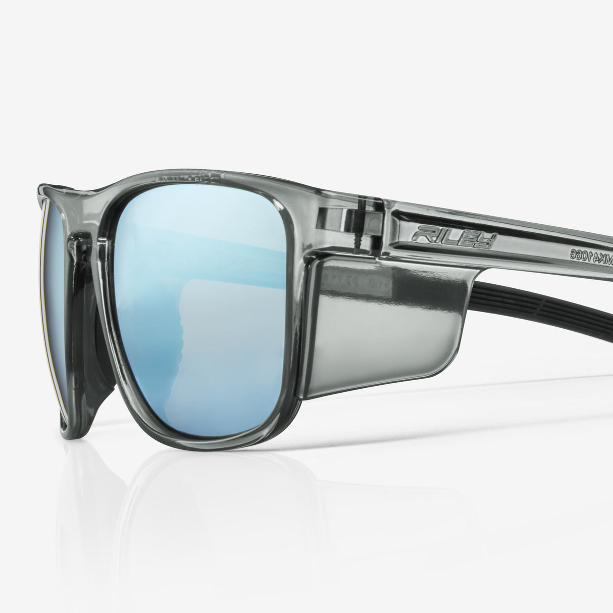 Riley Navigator X Safety Sunglasses – Blue Mirror Revo, Smoked Frame, Anti-Fog/Anti-Scratch