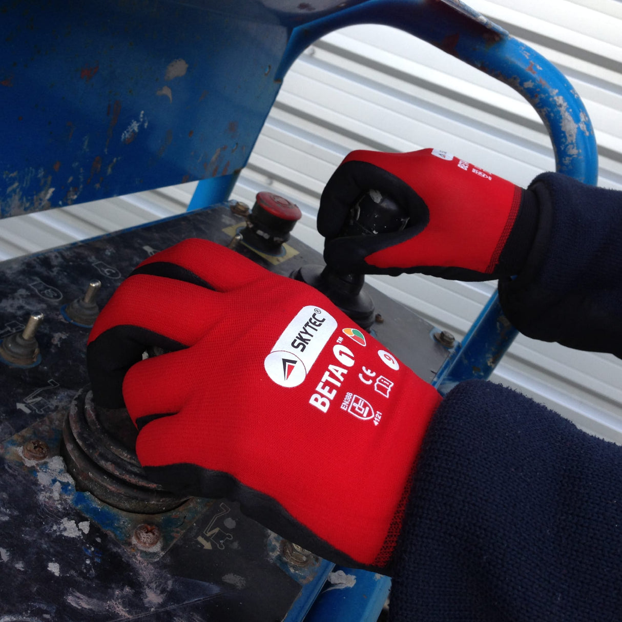 SKYTEC Beta 1 Tricolore Flexible Lightweight Low Cut Protection Red Safety Work Gloves with Grip Palm (PACK of 10 PAIRS)