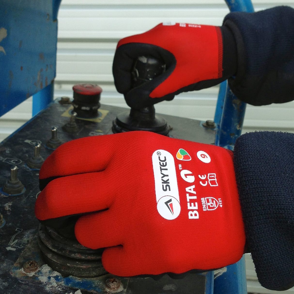 SKYTEC Beta 1 Tricolore Flexible Lightweight Low Cut Protection Red Safety Work Gloves with Grip Palm (PACK of 10 PAIRS)