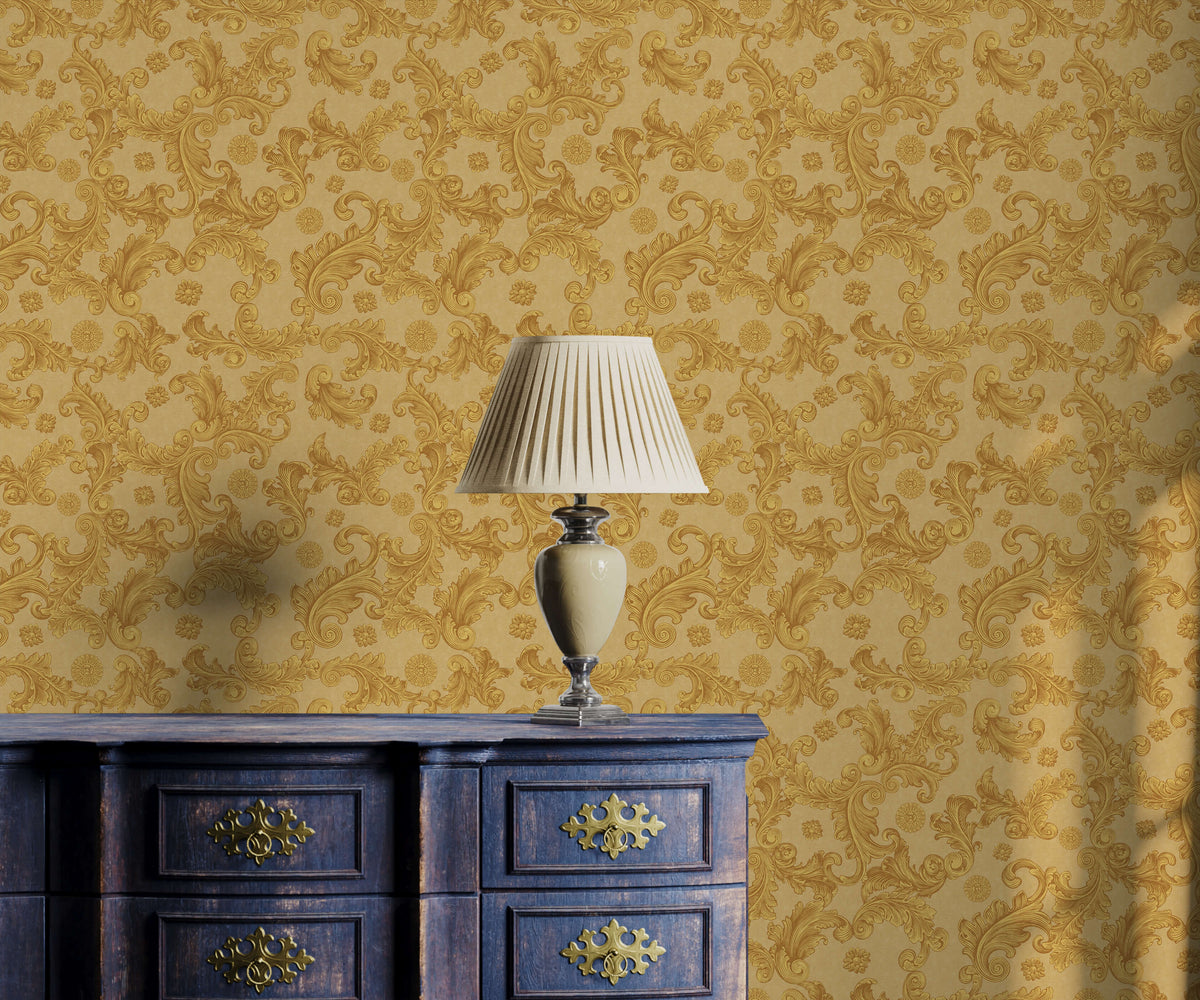 Alfred Gold Baroque Damask Wallpaper