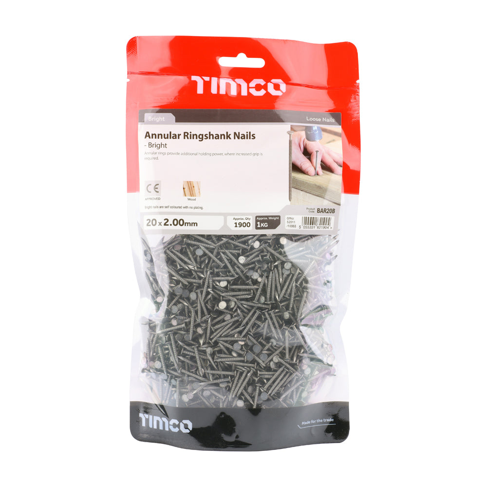 Annular Ringshank Nails – Bright Finish – 1kg Bags