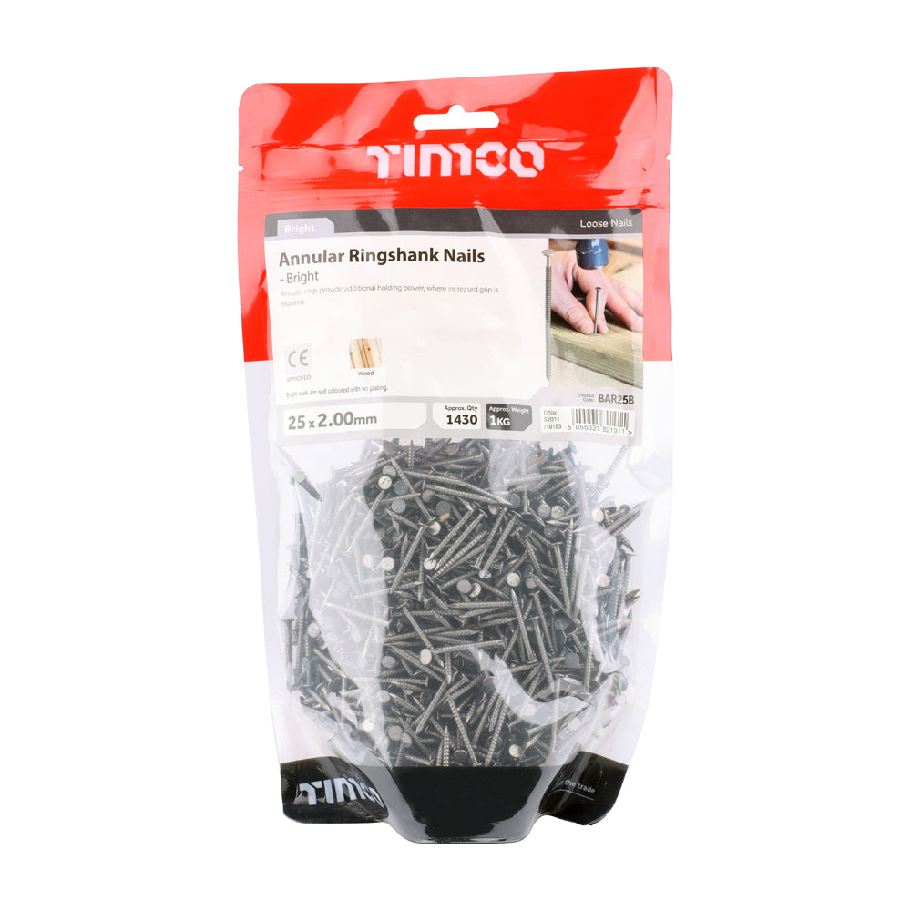 Annular Ringshank Nails – Bright Finish – 1kg Bags