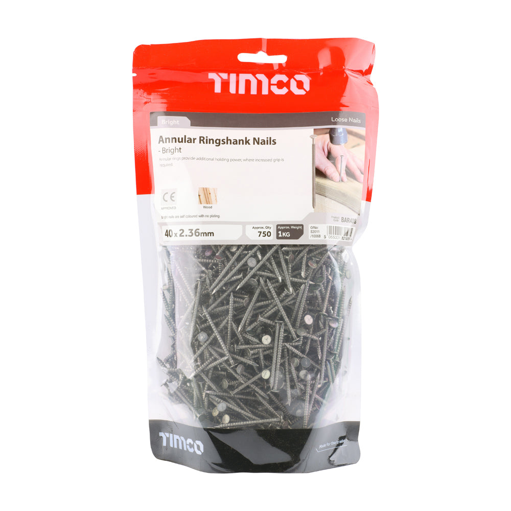 Annular Ringshank Nails – Bright Finish – 1kg Bags
