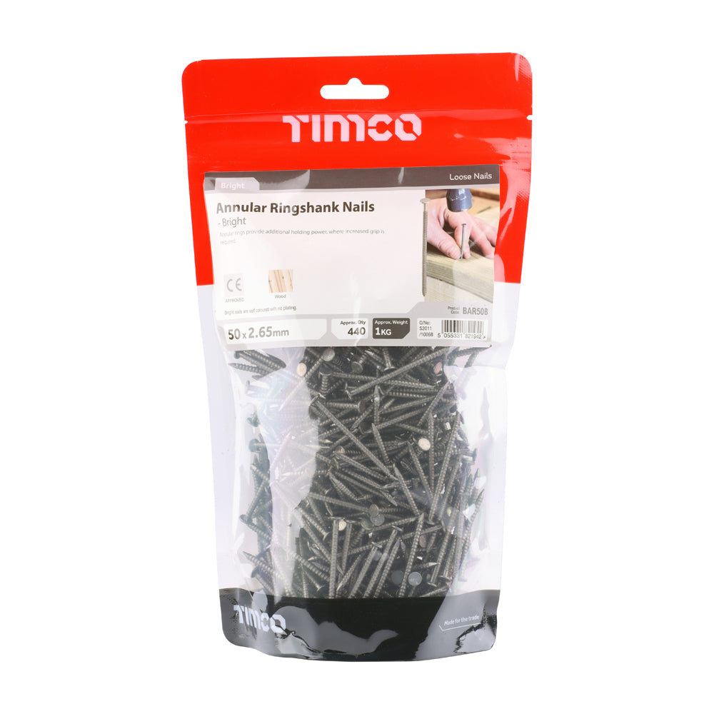Annular Ringshank Nails – Bright Finish – 1kg Bags