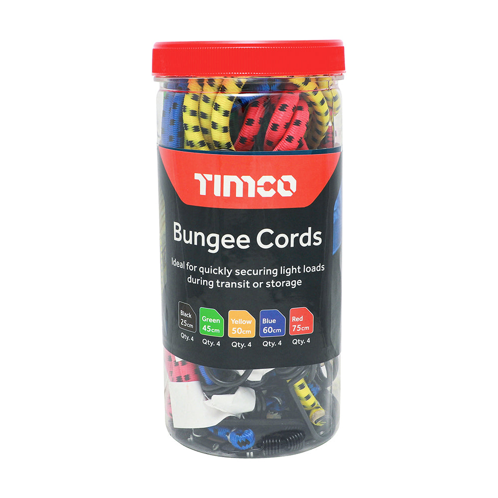 Mixed Bungee Cord Tub - Various Sizes - 20 Pieces - 25 - 75cm