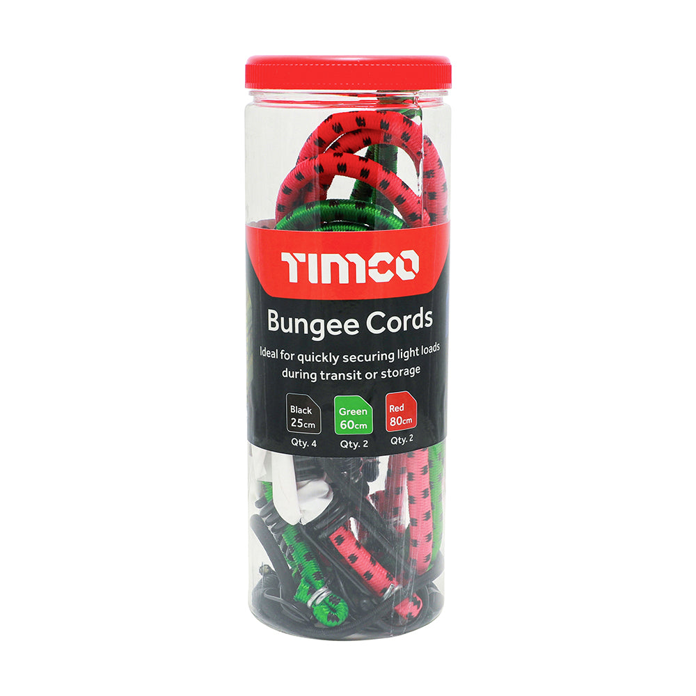 Mixed Bungee Cord Tub - Various Sizes - 8 Pieces - 25 - 80cm