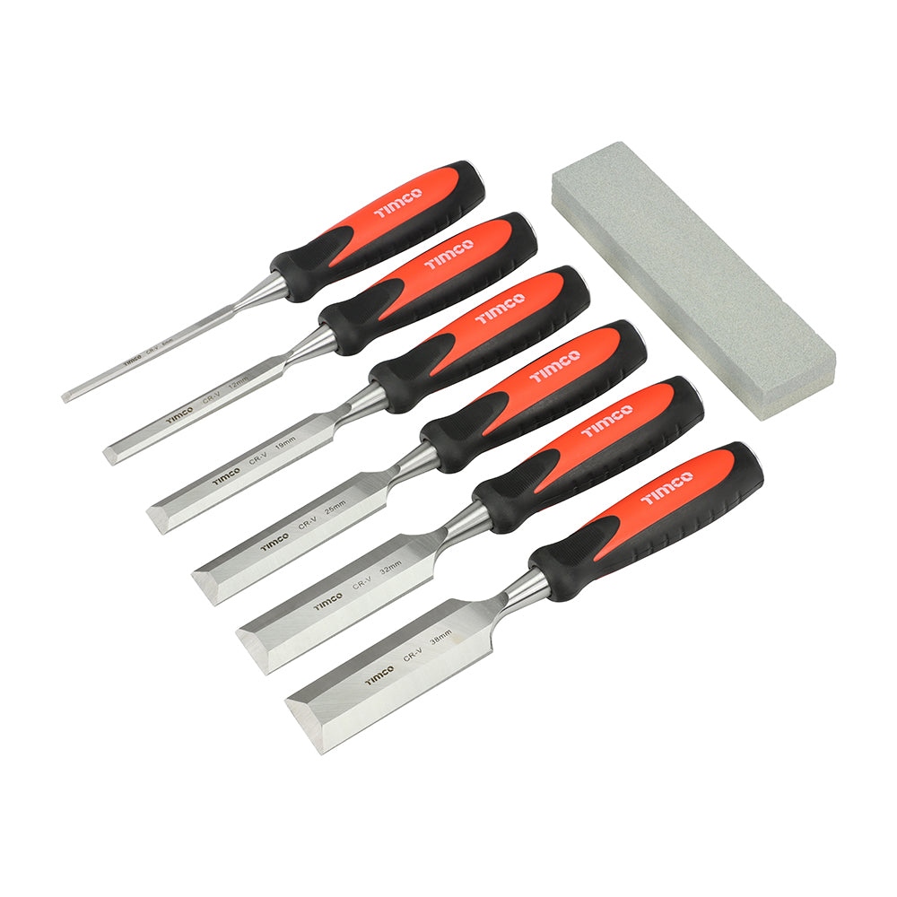 Bevel Edge Wood Chisel Set – 6 Piece with Oilstone