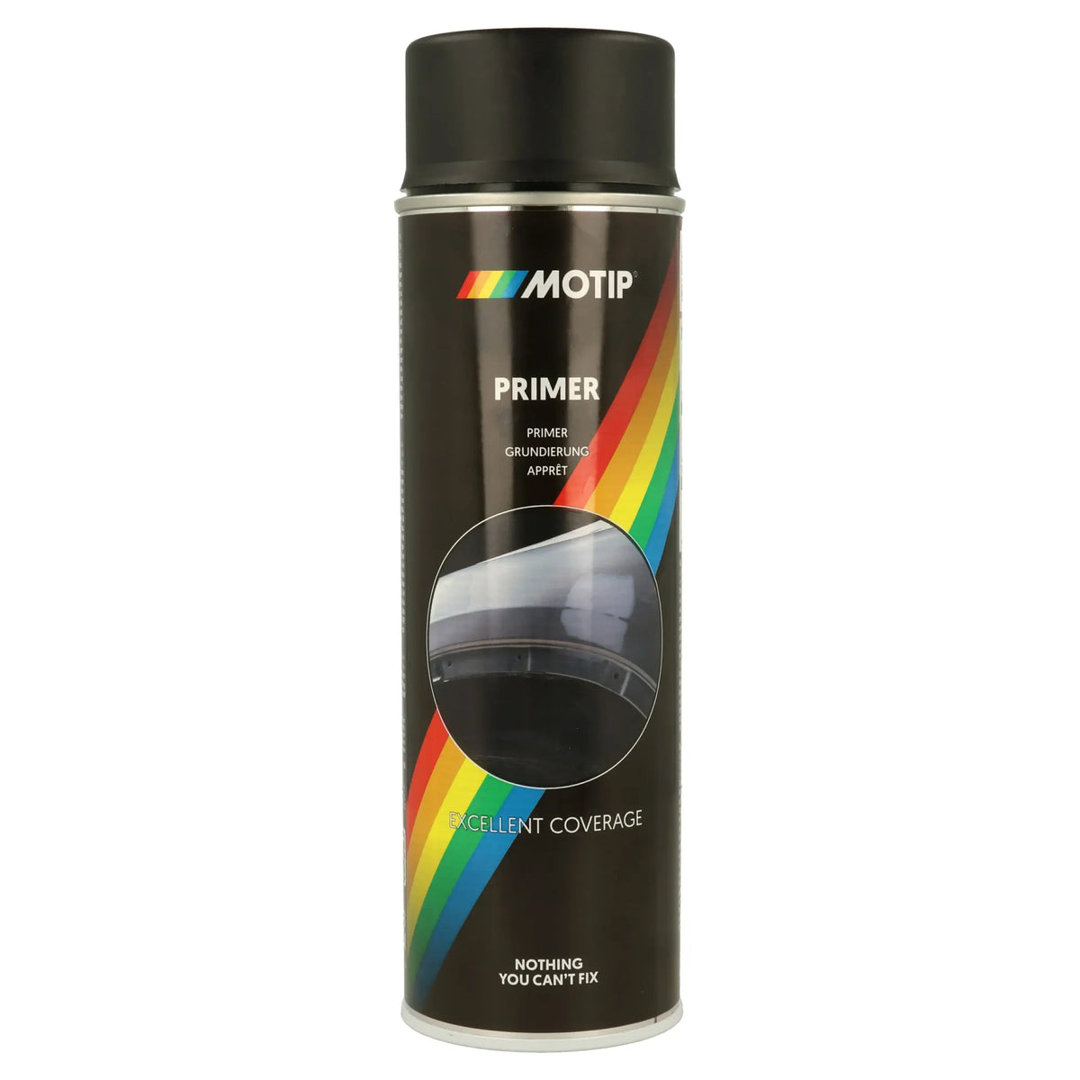 Motip Primer Spray 500ml, Available in White, Grey, Red and Black - Primer spray paint serves to prepare a surface for painting by improving paint adhesion, creating a smooth base, and preventing issues like bleed-through or uneven coverage.