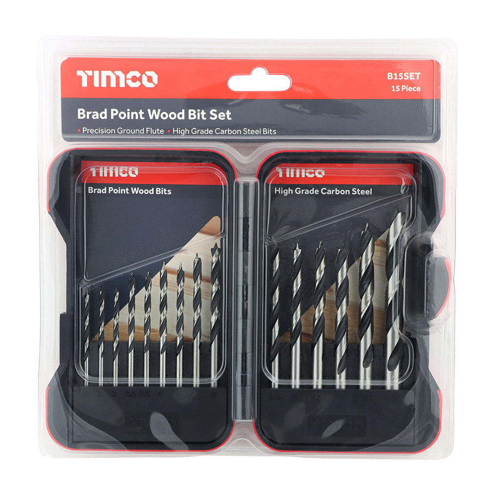 Brad Point Wood Bit Set – 15 Piece