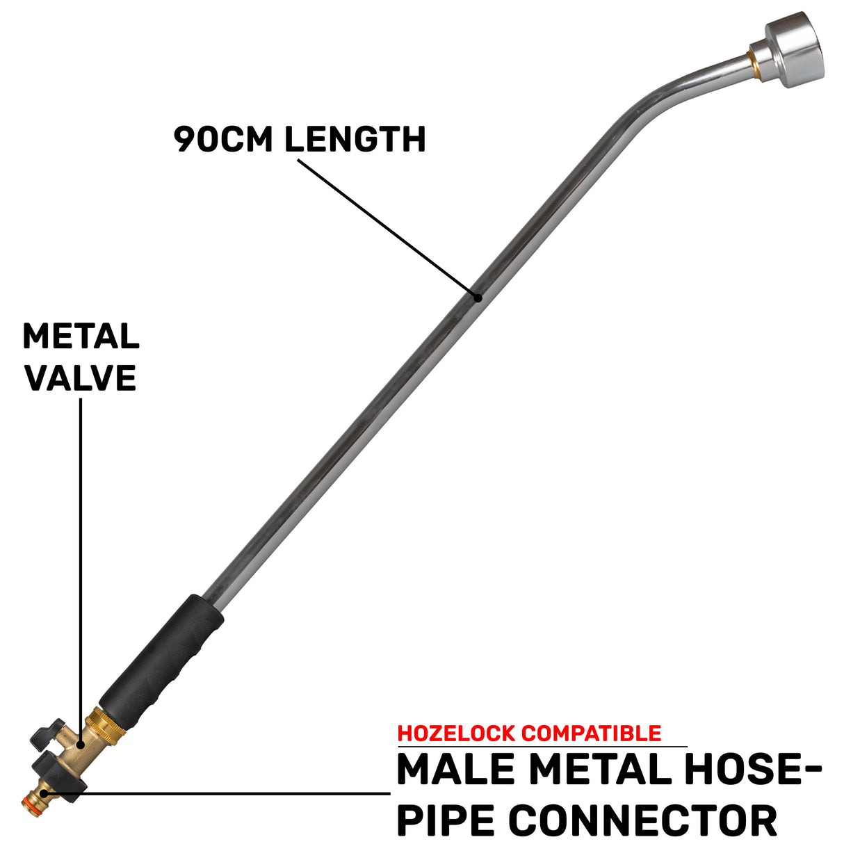 90cm Garden Watering Lance with Brass Valve and Quick Connect Male