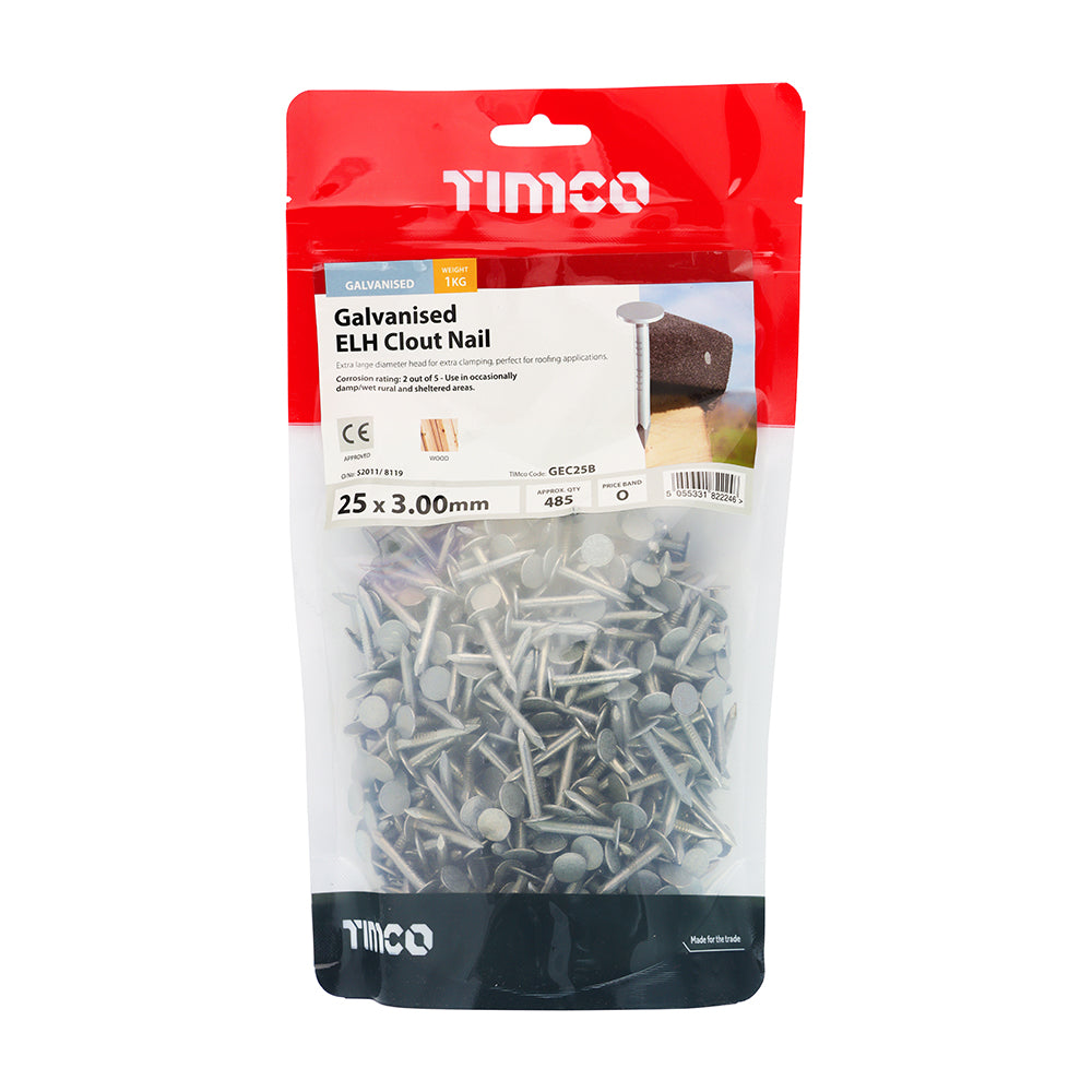 Galvanised Clout Nails – Roofing Nails – 1kg Bags