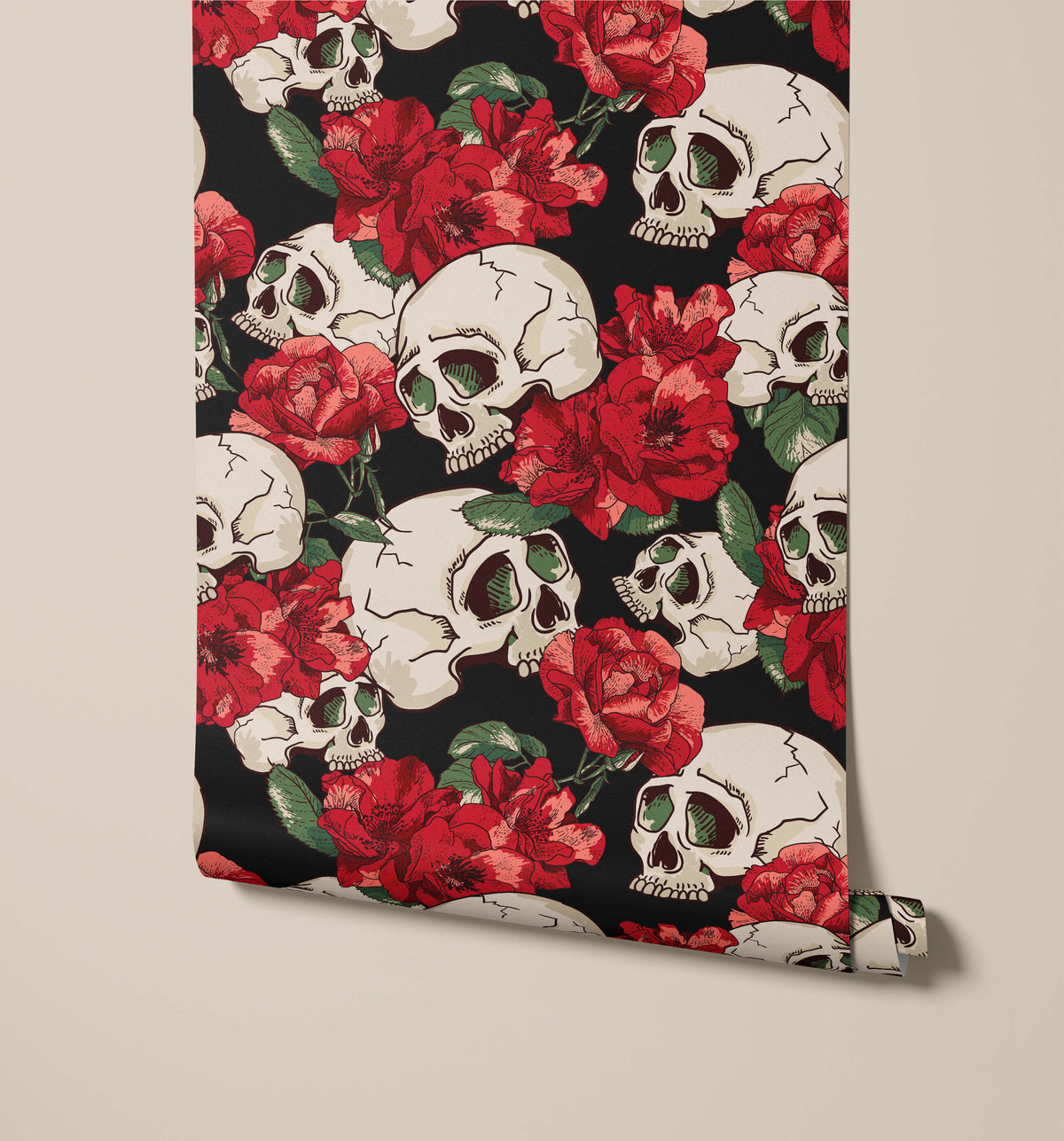 Delvine Roses Illustrated Skulls Gothic Wallpaper