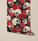Delvine Roses Illustrated Skulls Gothic Wallpaper