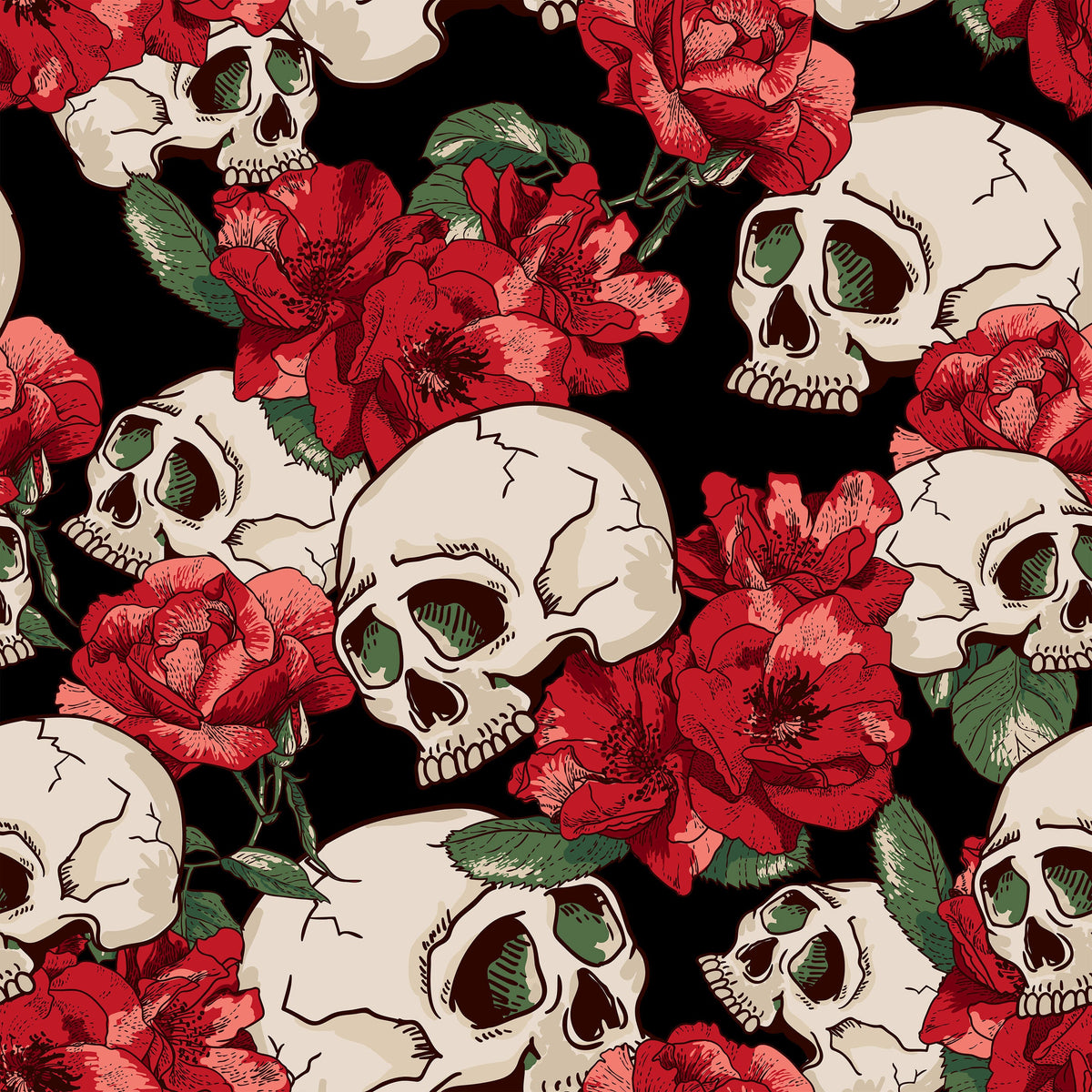 Delvine Roses Illustrated Skulls Gothic Wallpaper