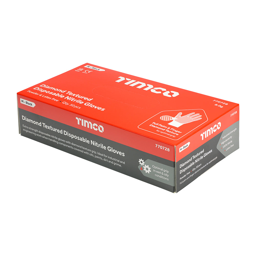 Disposable Diamond Textured Disposable Nitrile Gloves - Latex & Powder Free – Black