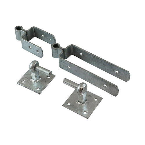 Double Strap Field Gate Hinge Set with Hook on Plate – Galvanised
