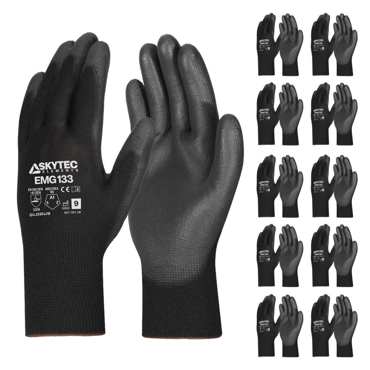 SKYTEC ELEMENTS EMG133 Black Multi Purpose PU Palm Coated Work Gloves (PACK of 10 PAIRS)