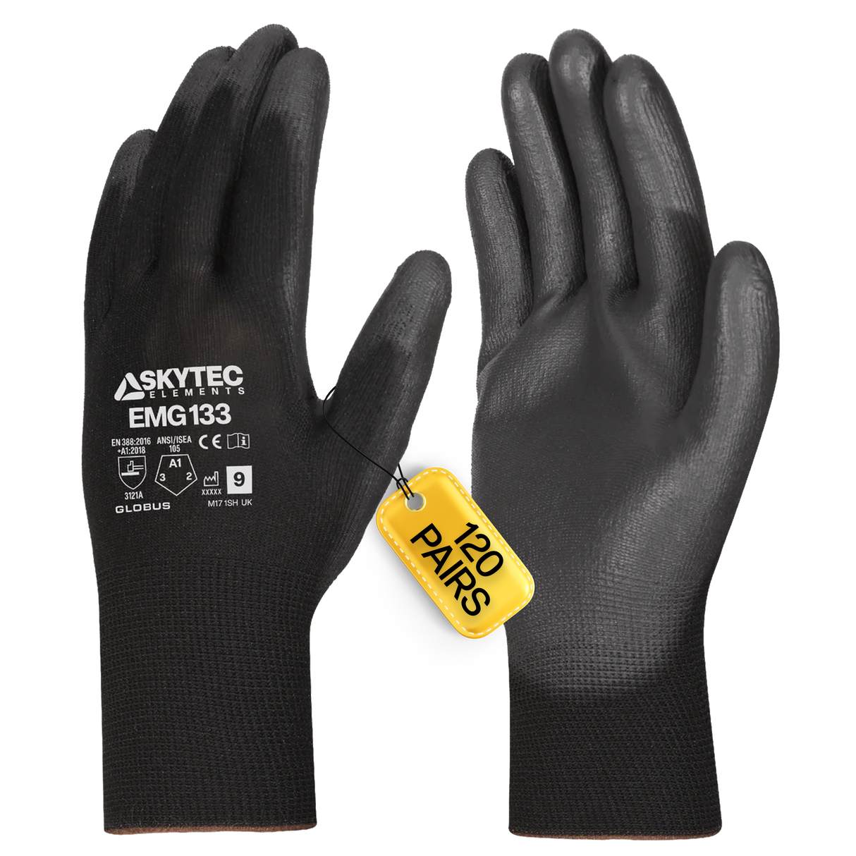 SKYTEC ELEMENTS EMG133 Black Multi Purpose PU Palm Coated Work Gloves (PACK of 120 PAIRS)