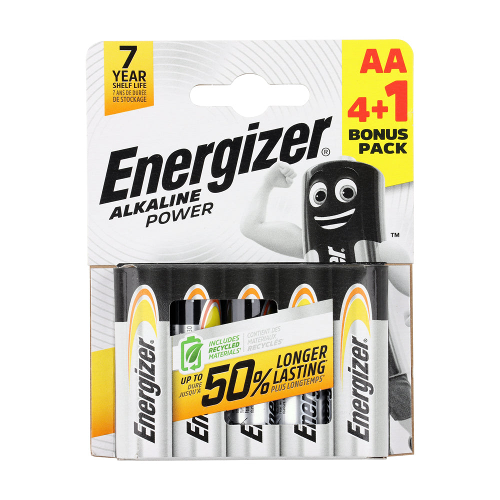 Energizer Alkaline Power AA Batteries – 4+1 Pack