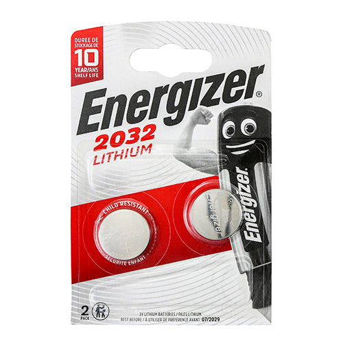 Energizer Lithium CR2032 coin batteries, 2 pack, retail card front