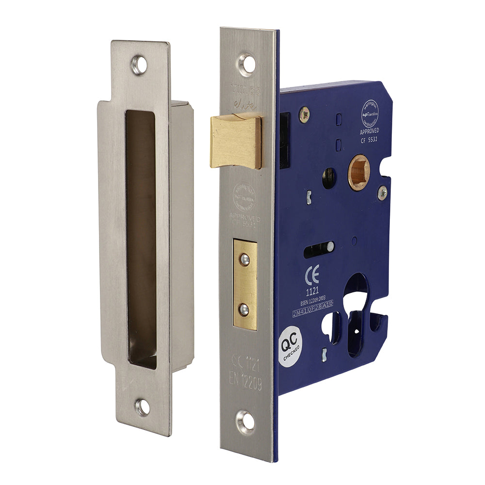 Euro Door Mortice Sashlock – Satin Nickel (78mm Case / 56mm Backset)