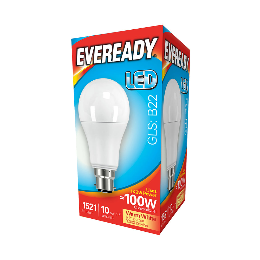 Eveready LED GLS Light Bulb - B22 - 1521 Lumen - 13.8W - Warm Light - Pack of 5