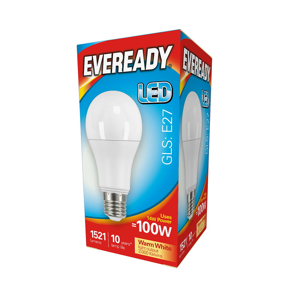 Eveready LED GLS Light Bulb - E27 - 1521 Lumen - 13.8W - Warm Light - Pack of 5