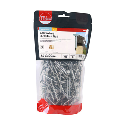 Extra Large Head Clout Nails – Galvanised – 1kg Bags