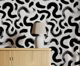 Filbert Black White Brushstroke Wallpaper