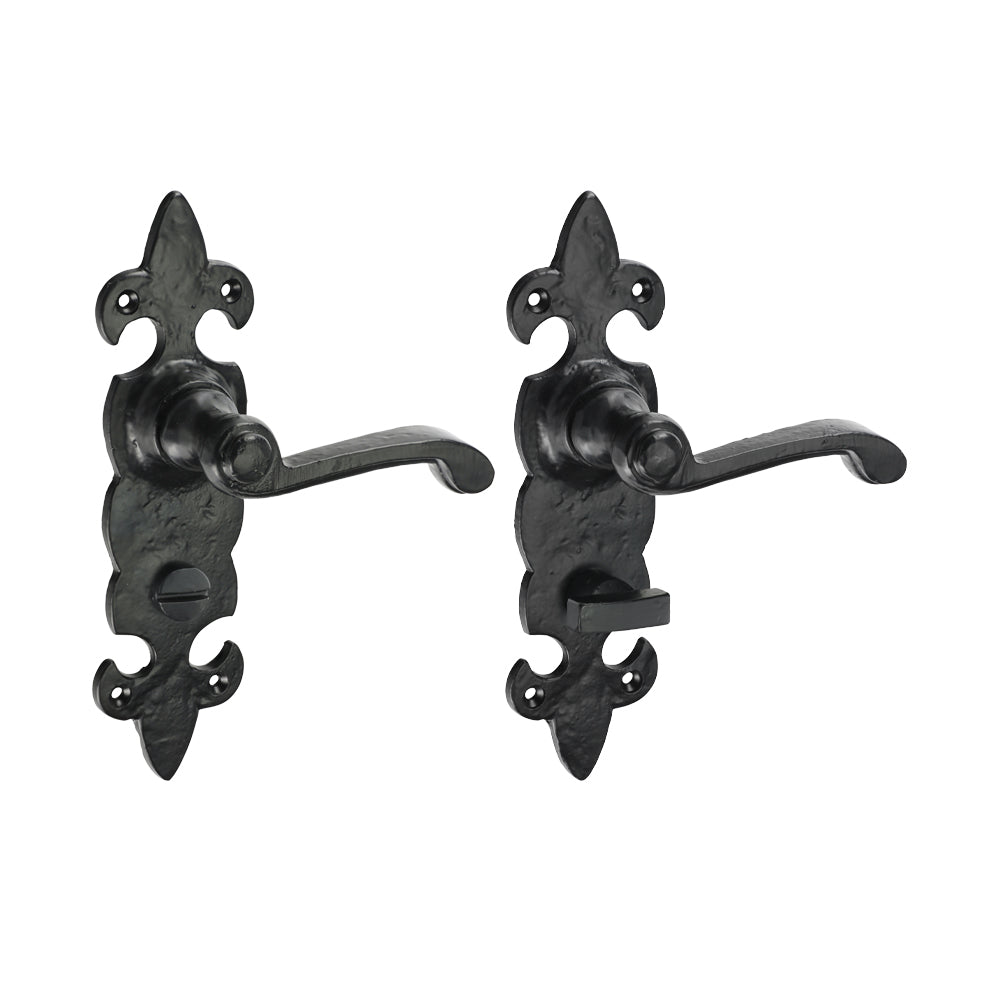 Fleur De Lys Ornate Thumb Turn Bathroom Door Handle – Antique Black - 195 × 55