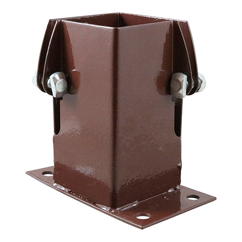 Flush Fit Bolt Down Fencing Post Shoe - Bolt Secure - Oxide Red