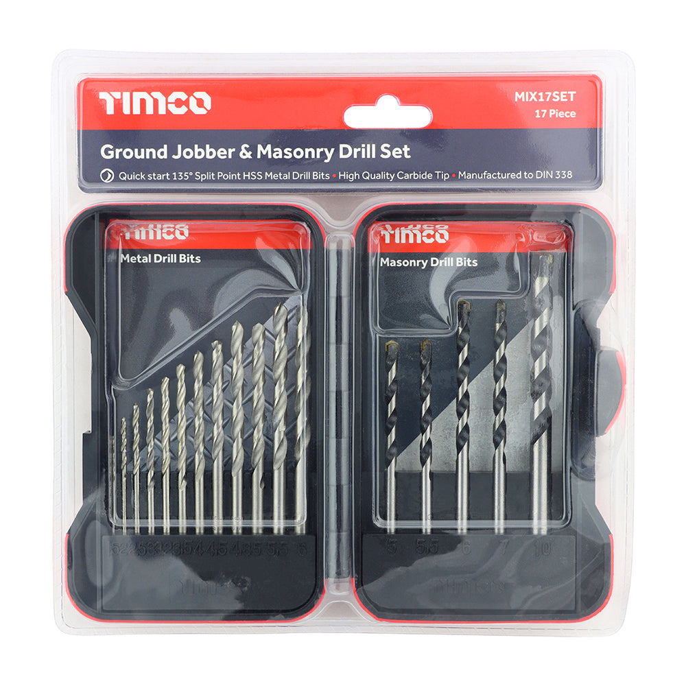 Ground Jobber & Masonry Drill Bit Set – 17 Piece
