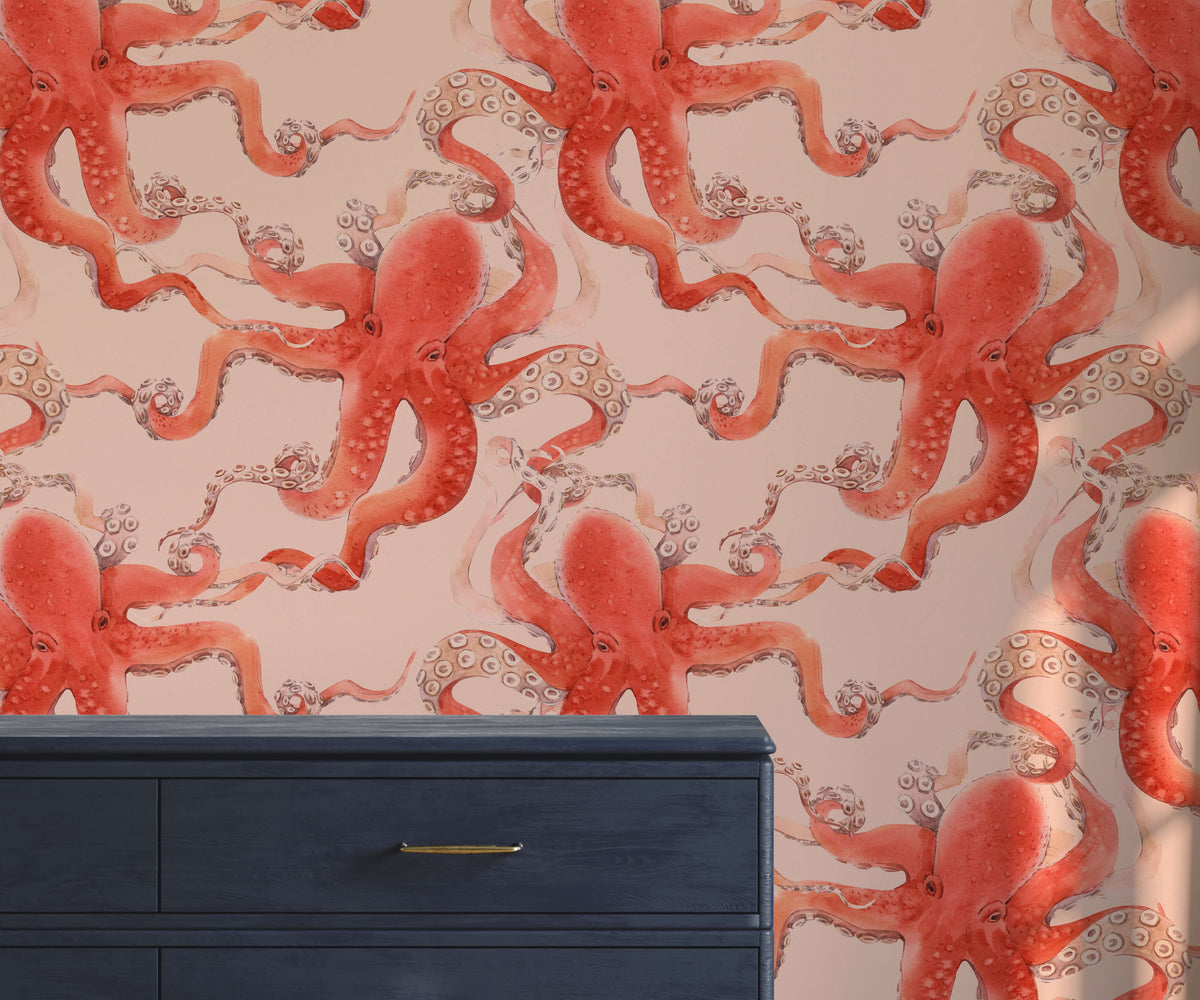 Kos Enchanting Charm Red Octopus Wallpaper