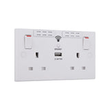 British General Square Edge 13A 2 Gang Switched Socket with Wi-Fi Extender + 1x USB-A 2.1A - White
