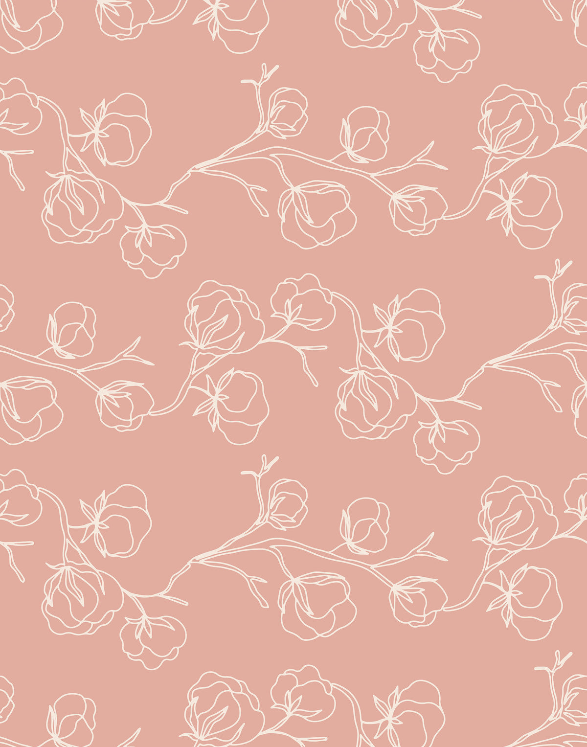 Ramble Line Drawn Rose Vine Wallpaper