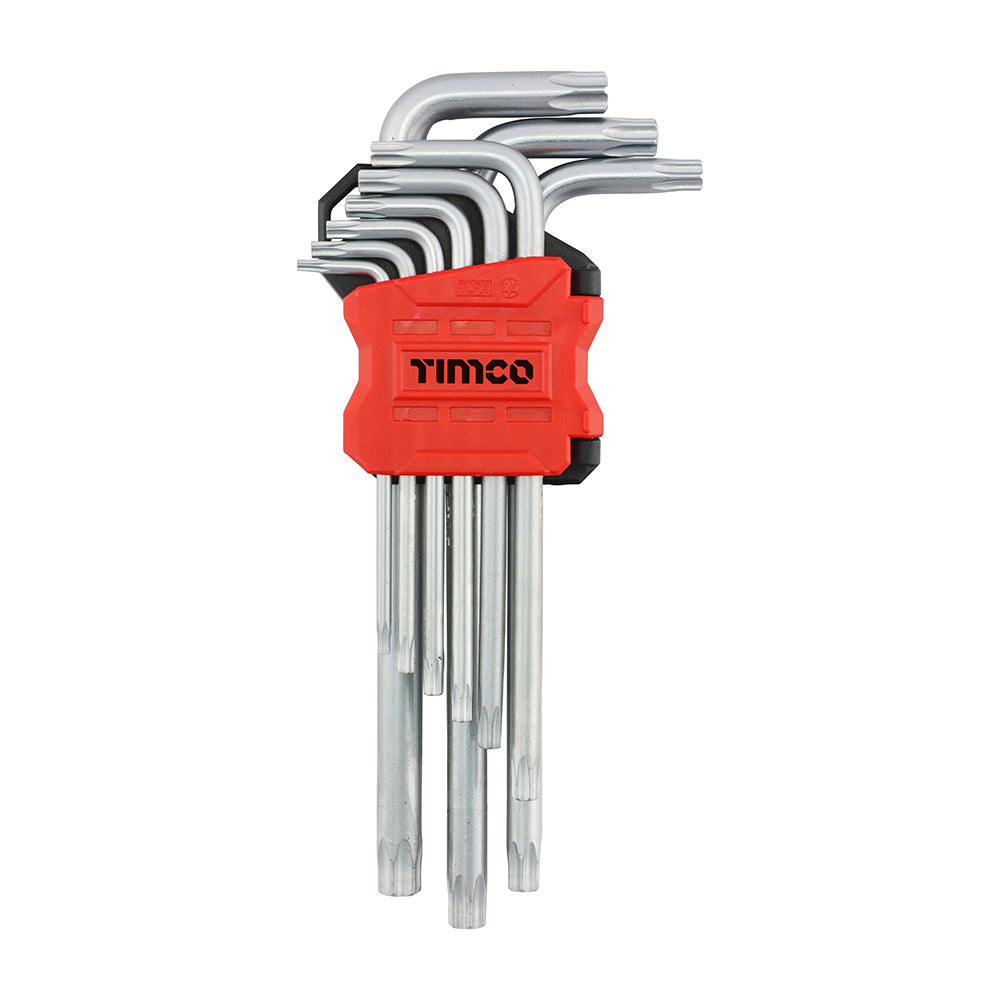 TIMCO Long Arm TX Drive Key Set, 9 Piece (TX10–TX50), keys in holder