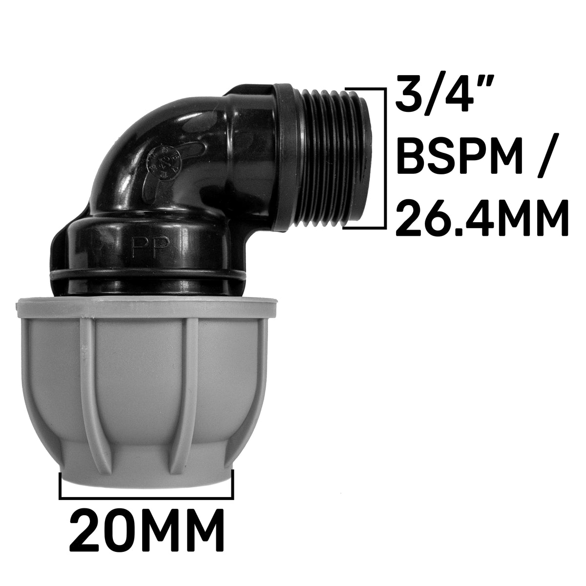 Wall Flange Kit 32mm MDPE + Lever Valve + 20mm MDPE Elbow
