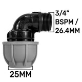 Wall Flange Kit 25mm MDPE + Lever Valve + 25mm MDPE Elbow