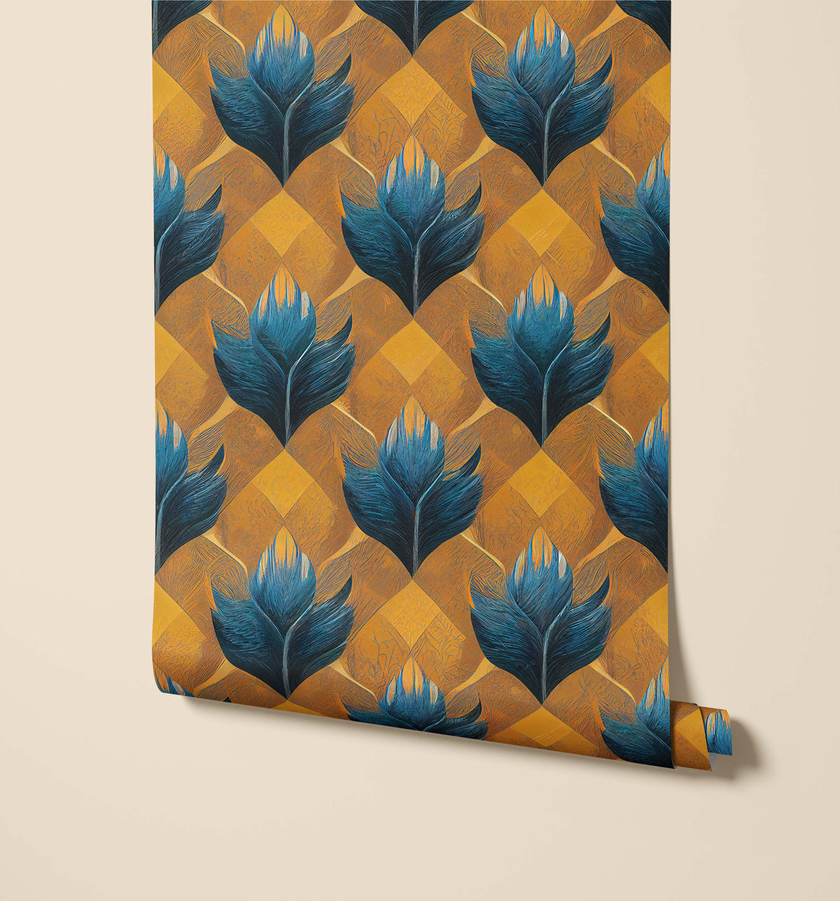 Malek Colour Orange Blue Floral Wallpaper