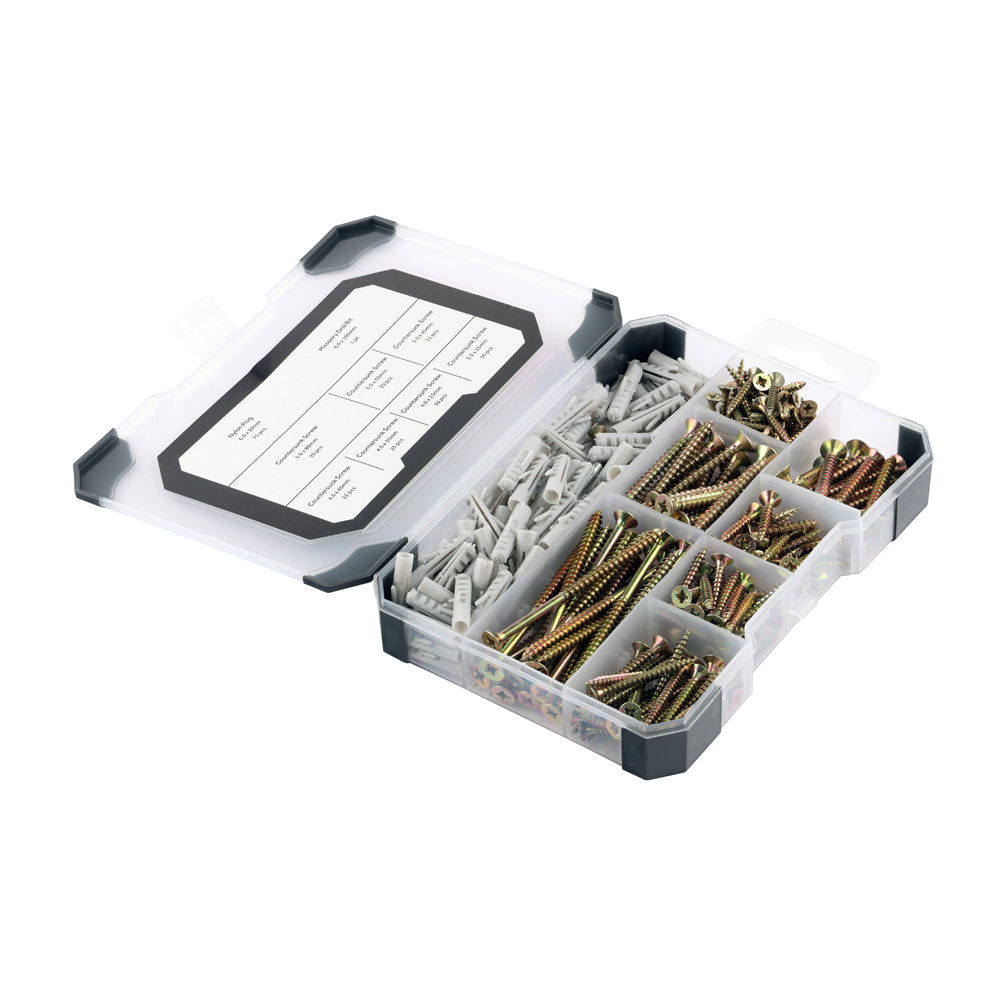 Mixed Tray – Screws, Plugs & Drill Bit (Zinc & Yellow) – 251 Piece