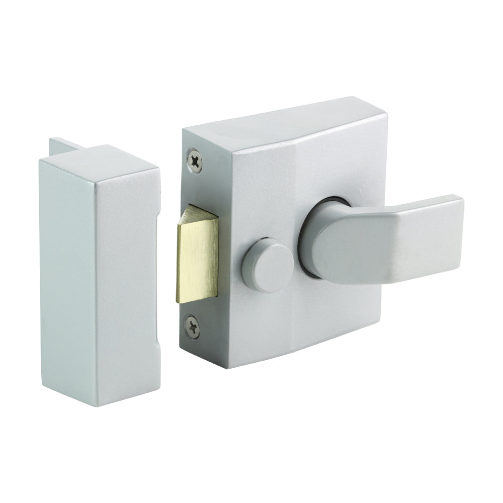 Narrow Style Nightlatch – Silver (68mm Case / 40mm Backset)